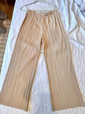 Uniqlo Beige Pleated Wide-Leg Trousers